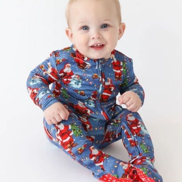 NWT Posh Peanut 3-6m Santa Claus Footie Ruffled Zippered One Piece - Picture 2 of 8